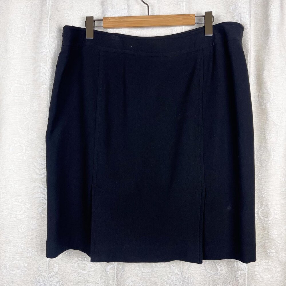 Talbots woman wool pique knit black skirt side slits 18W classic all season